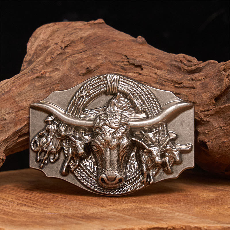 Men's Western Golden & Sliver Bull Head Buckle Leather Belt - Silver - Without Belt - Not Included Belt - image 1