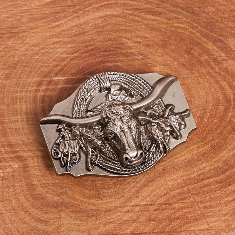 Men's Western Golden & Sliver Bull Head Buckle Leather Belt - image 3