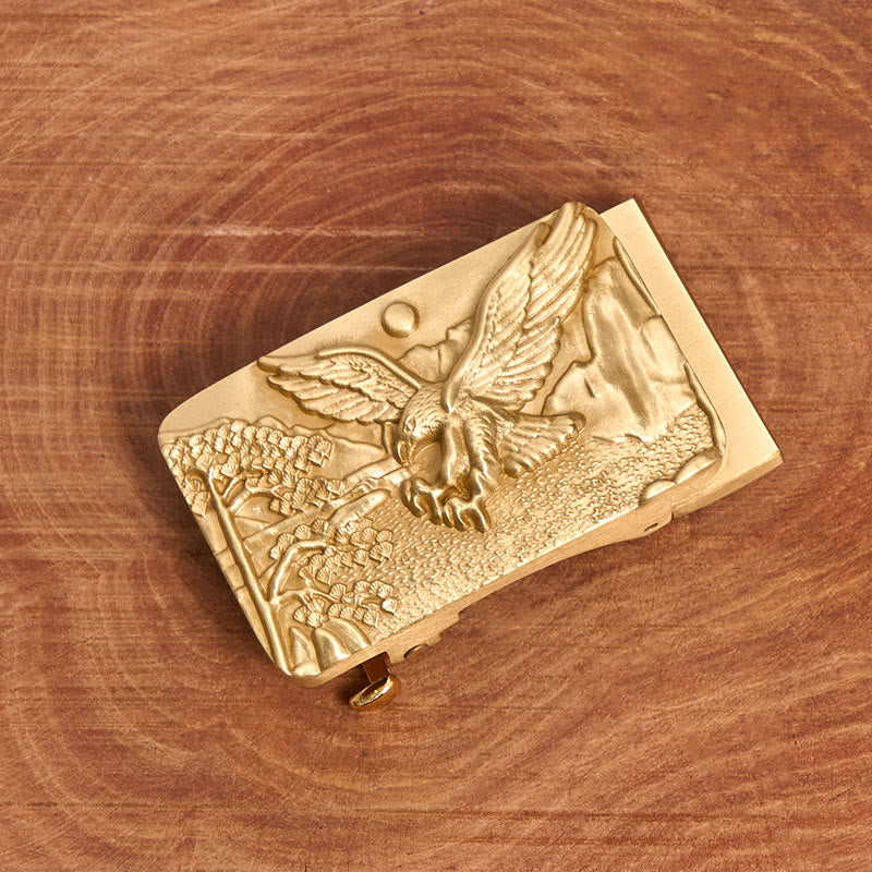 Men's Golden Eagle Carved Metal Automatic Buckle Leather Belt - image 1