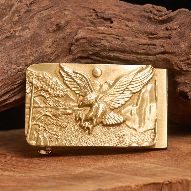 Men's Golden Eagle Carved Metal Automatic Buckle Leather Belt - Golden Eagle - Without Belt - image 0