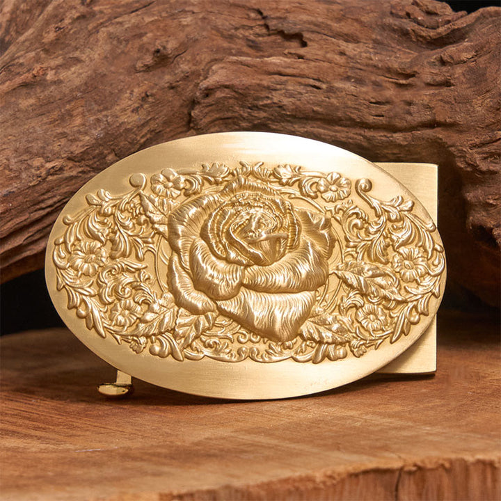 Men's Golden Rose Oval Metal Automatic Buckle Leather Belt - Golden Rose - Without Belt - image 0