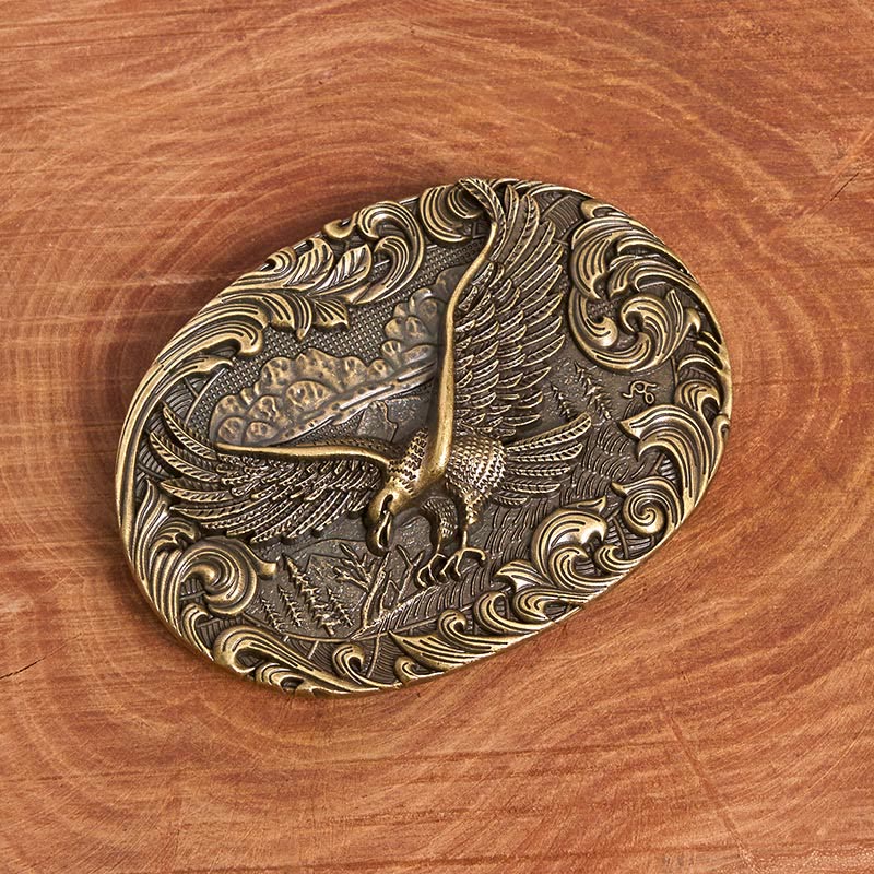 Men's Western Flying Eagle Embossed Buckle Leather Belt - image 3