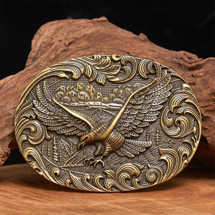 Men's Western Flying Eagle Embossed Buckle Leather Belt - Bronze - Without Belt - Not Included Belt - image 2