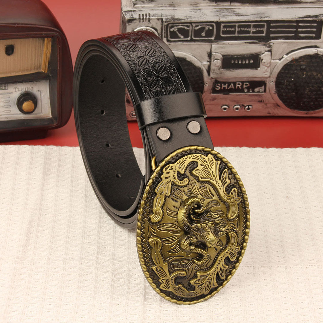 Men's Retro Ram Head Emblem Leather Belt - image 3