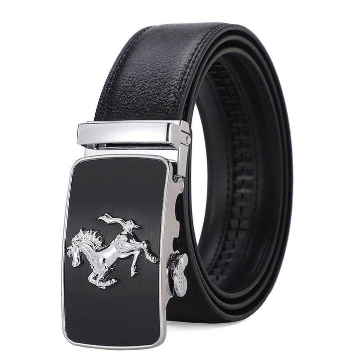 Men's Galloping Horse Emblem Automatic Buckle Leather Belt - 46 - image 0