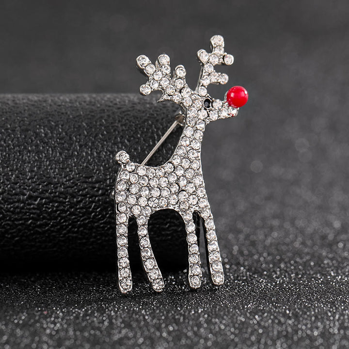 Charming Diamond Studded Dual-Tone Festive Reindeer Brooch - Slivery - image 3