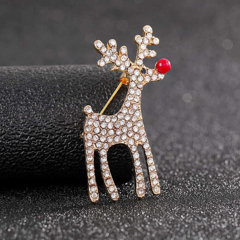 Charming Diamond Studded Dual-Tone Festive Reindeer Brooch - Golden - image 2