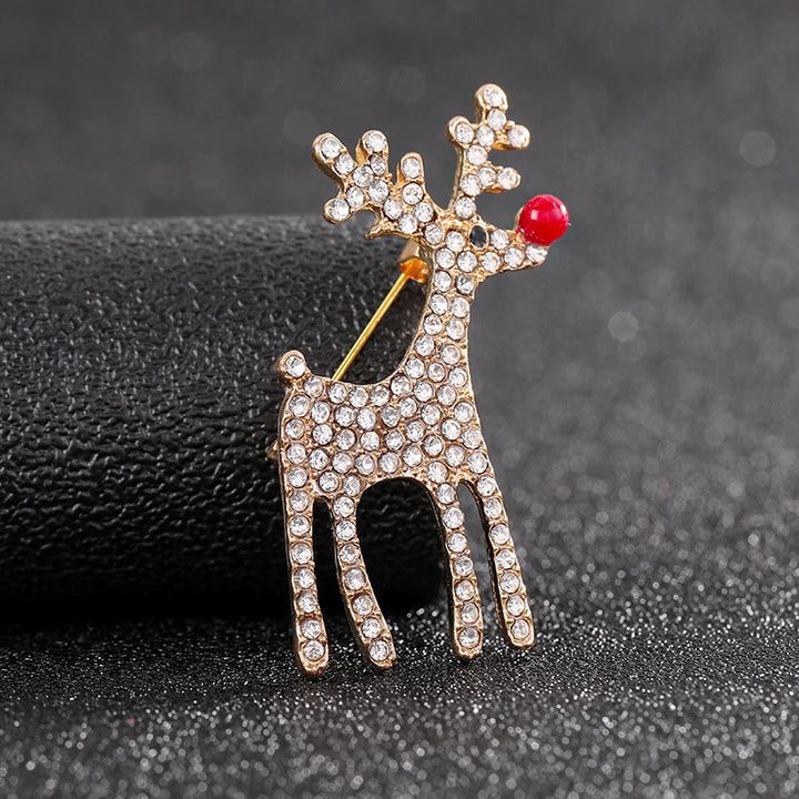 Charming Diamond Studded Dual-Tone Festive Reindeer Brooch - Golden - image 2