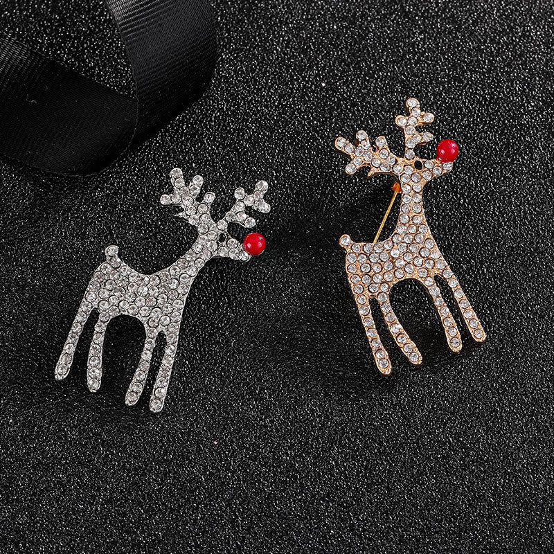 Charming Diamond Studded Dual-Tone Festive Reindeer Brooch - image 0