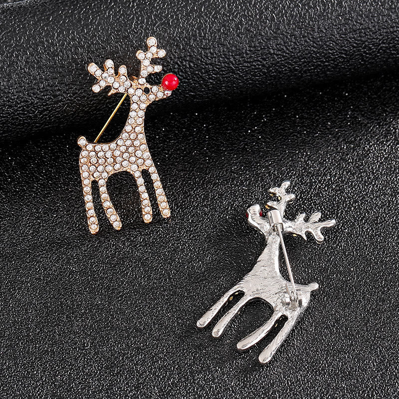 Charming Diamond Studded Dual-Tone Festive Reindeer Brooch - image 1