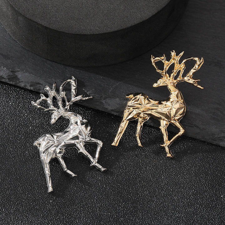 Modern Minimalist Geometric Faceted Dual-Tone Elk Brooch - image 0