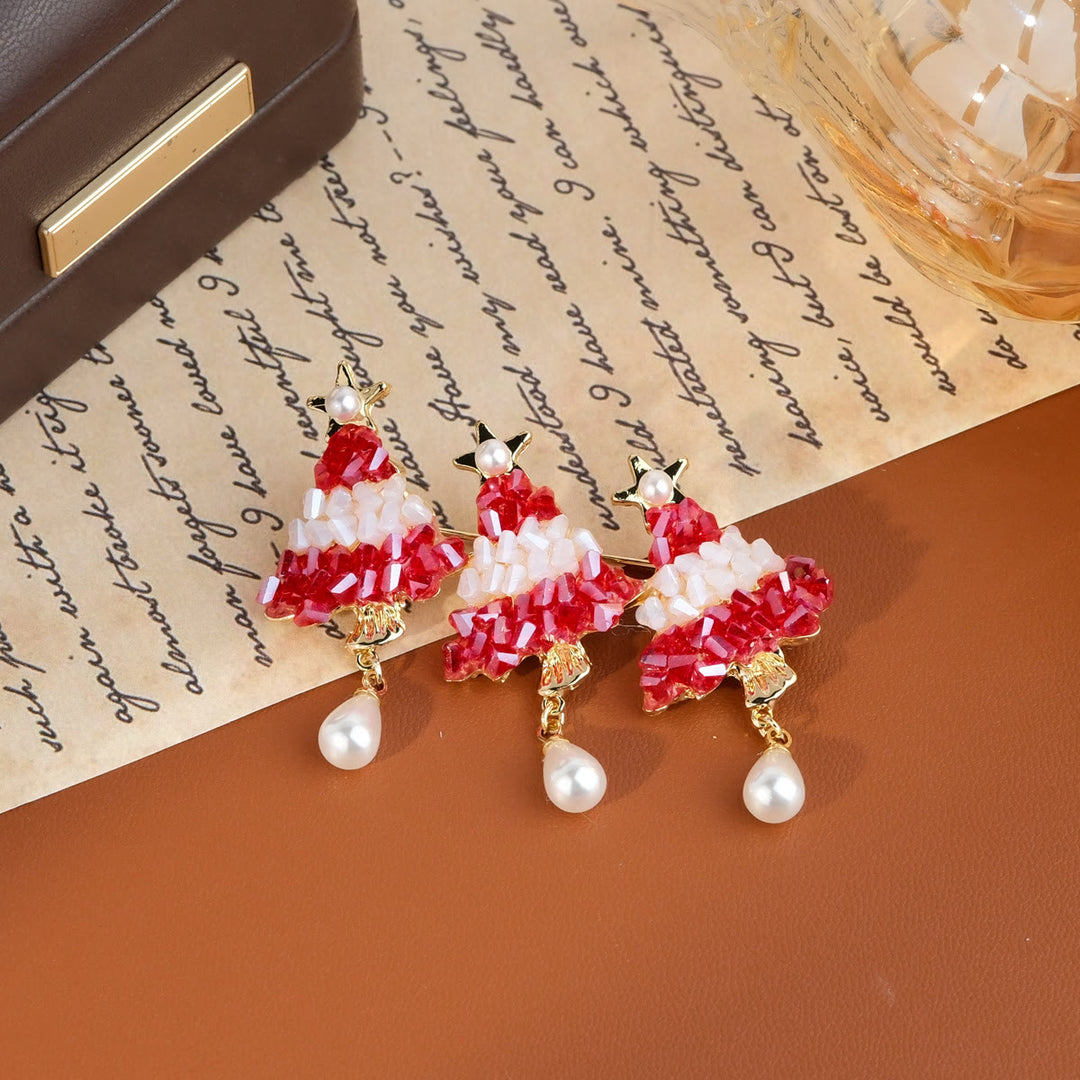 Festive Beaded Christmas Tree with Pearl Drop Holiday Brooch - Style #2 - image 4