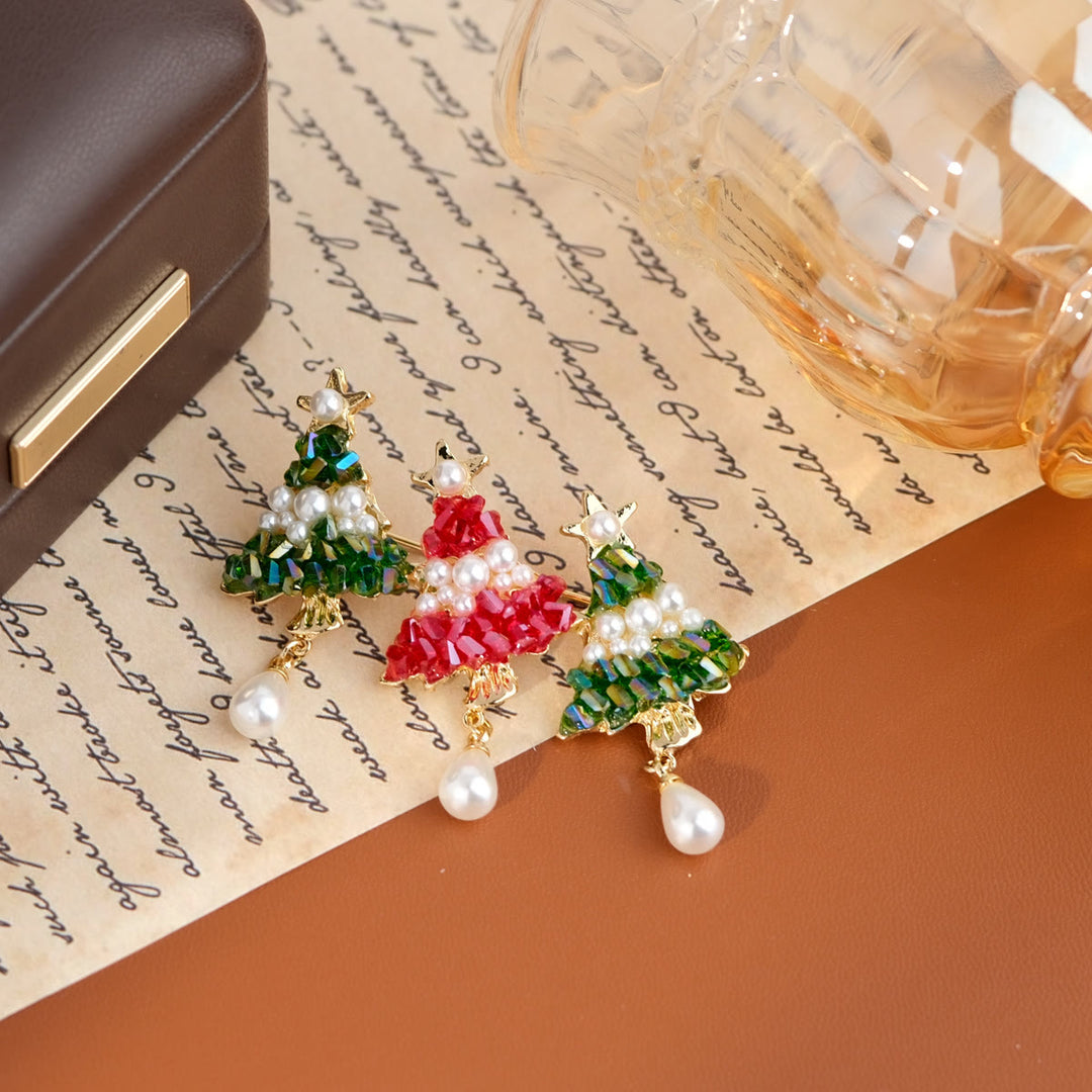 Festive Beaded Christmas Tree with Pearl Drop Holiday Brooch - Style #3 - image 5