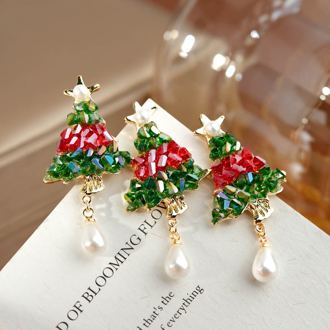 Festive Beaded Christmas Tree with Pearl Drop Holiday Brooch - image 3