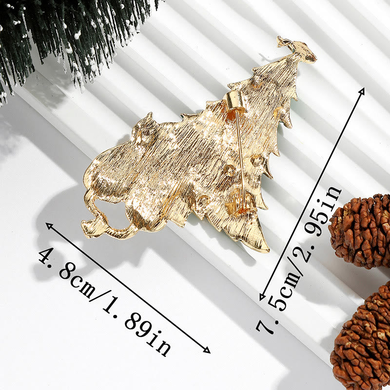 Festive Enamel Christmas Tree with Cat and Fish Dual-Tone Brooch - image 3