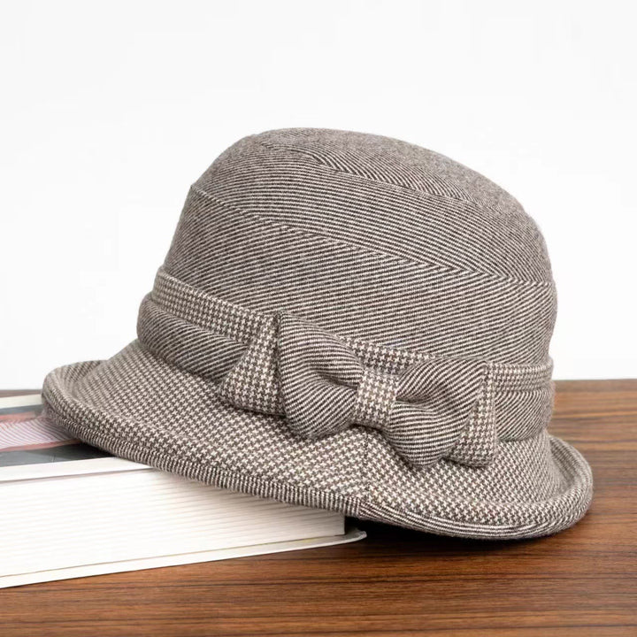 Women's Houndstooth Plaid Bowknot Decor Bucket Hat - Light Gray - M (22-22 7/8") - image 3