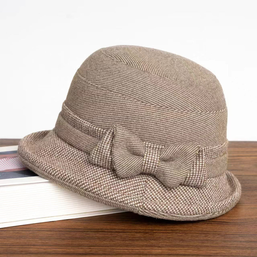 Women's Houndstooth Plaid Bowknot Decor Bucket Hat - Khaki - M (22-22 7/8") - image 1
