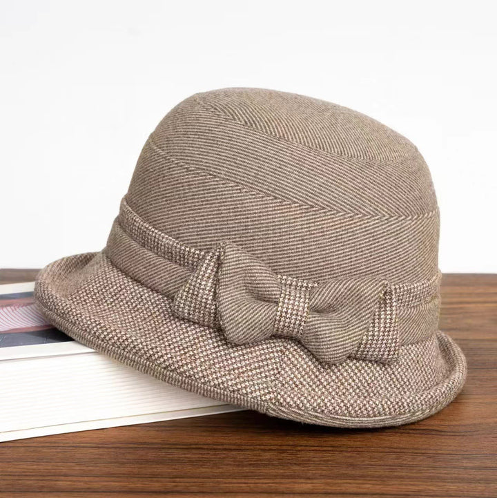 Women's Houndstooth Plaid Bowknot Decor Bucket Hat - Khaki - M (22-22 7/8") - image 1