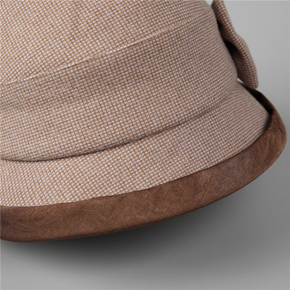 Women's Elegant Plaid Bowknot Rhinestone-trimmed Bucket Hat - image 4