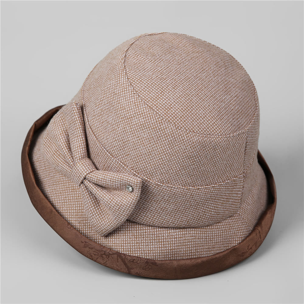 Women's Elegant Plaid Bowknot Rhinestone-trimmed Bucket Hat - image 2