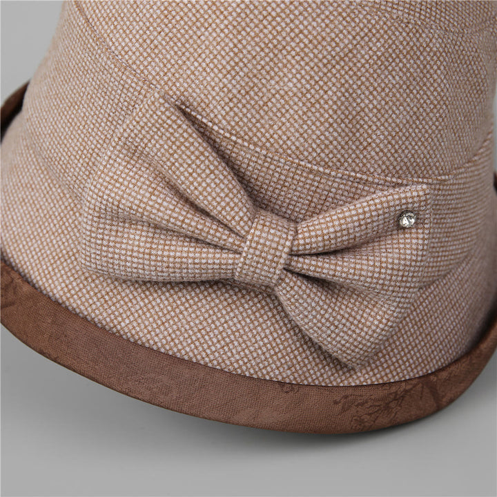 Women's Elegant Plaid Bowknot Rhinestone-trimmed Bucket Hat - image 3