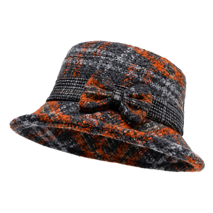 Women's Mottled Texture Bowknot-Accented Wool Blend Bucket Hat - Orange - M (22-22 7/8") - image 10