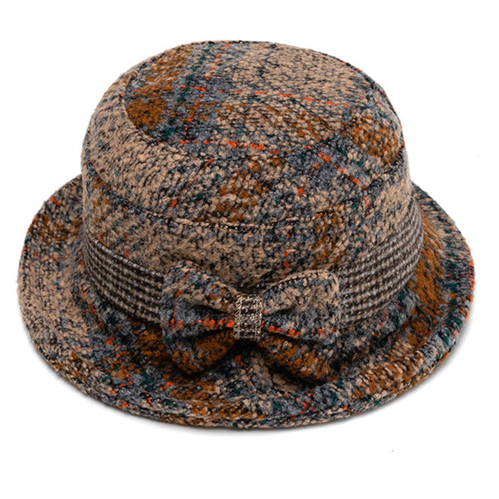 Women's Mottled Texture Bowknot-Accented Wool Blend Bucket Hat - image 1