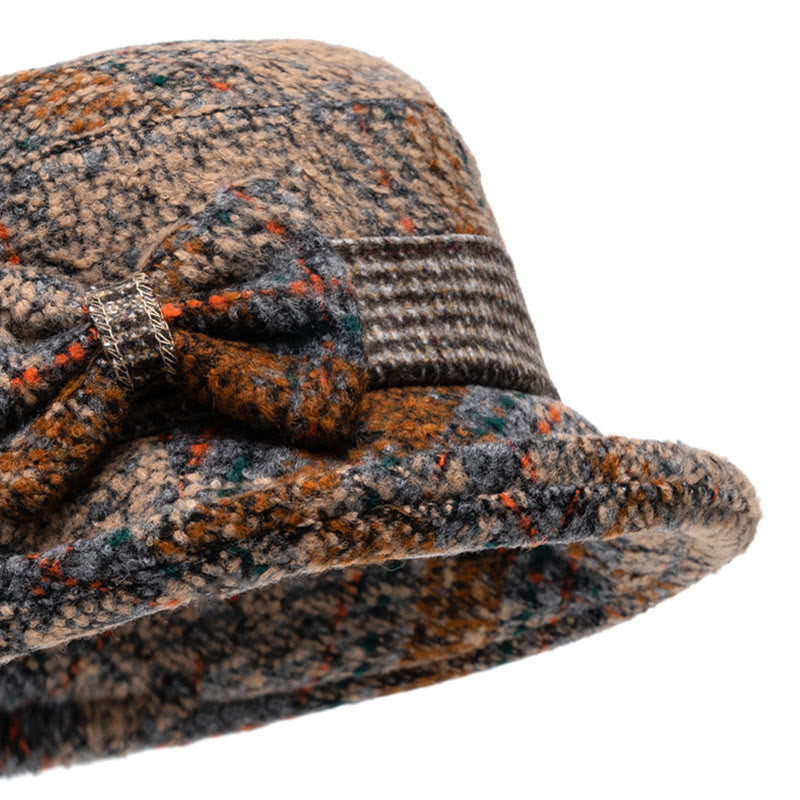 Women's Mottled Texture Bowknot-Accented Wool Blend Bucket Hat - image 4