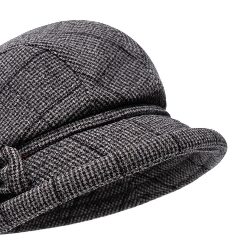 Women's Plaid Bowknot Decor Warm Beret Hat - image 1