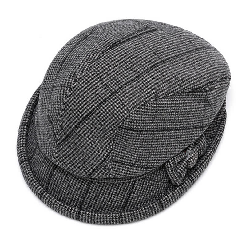 Women's Plaid Bowknot Decor Warm Beret Hat - image 7
