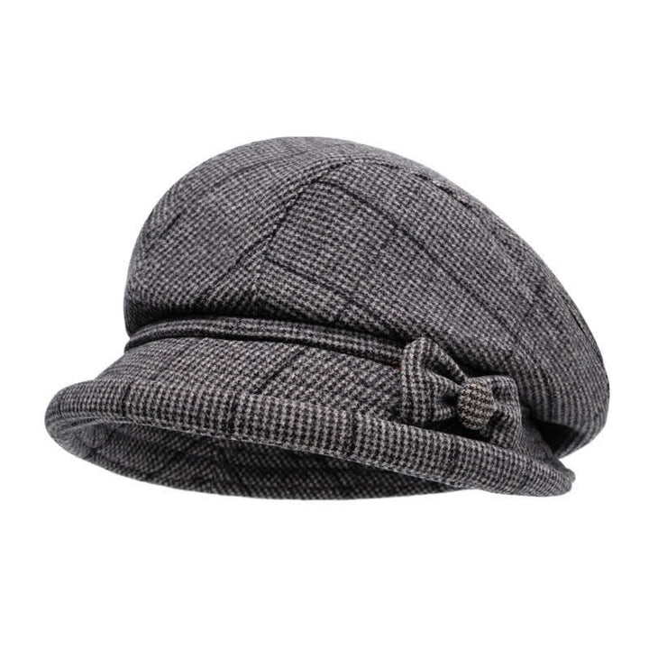 Women's Plaid Bowknot Decor Warm Beret Hat - Gray - M (22-22 7/8") - image 0