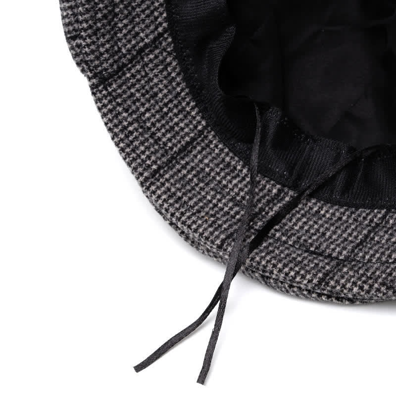 Women's Plaid Bowknot Decor Warm Beret Hat - image 2