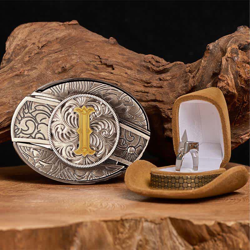 Initial Letter DIY Hidden Knife Belt Buckle Functional Ring Bundle Set - I - Without Belt - image 14