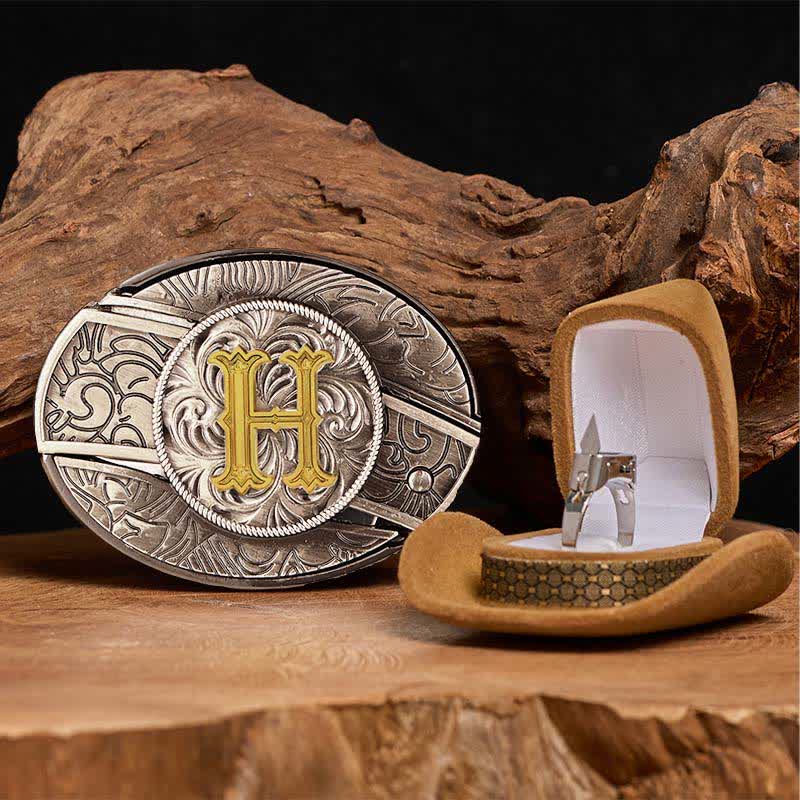 Initial Letter DIY Hidden Knife Belt Buckle Functional Ring Bundle Set - H - Without Belt - image 13