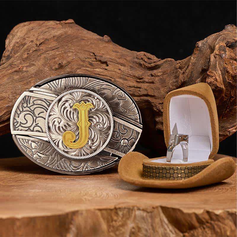 Initial Letter DIY Hidden Knife Belt Buckle Functional Ring Bundle Set - J - Without Belt - image 15