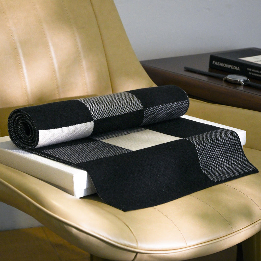 Men's Black-White Plaid Cozy Versatile Winter Scarf - image 1