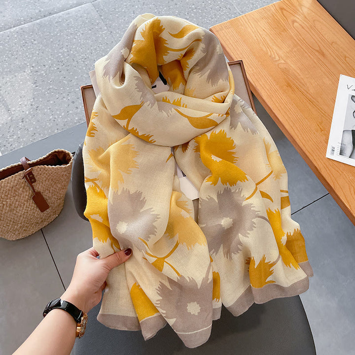 Women's Chic Floral Print Multi-Color Versatile Lightweight Scarf - Cream-yellow - image 4
