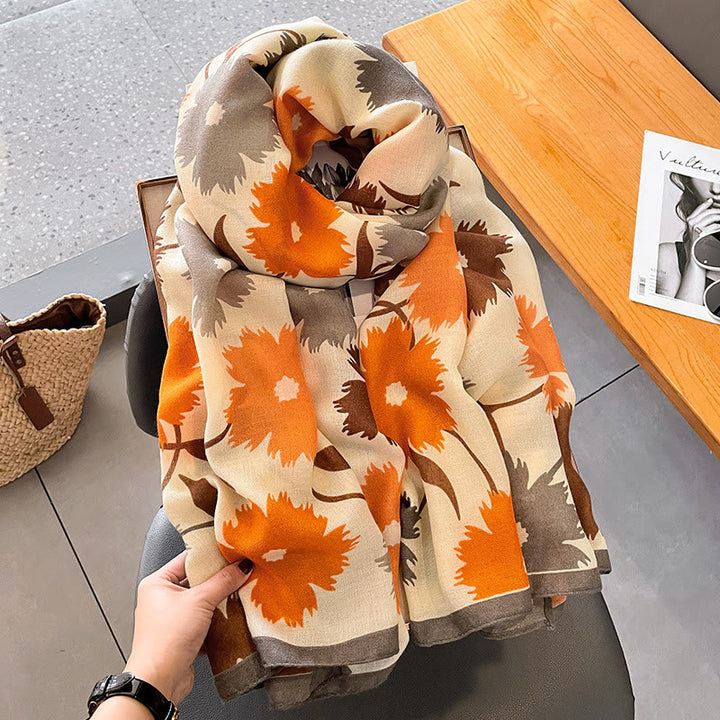 Women's Chic Floral Print Multi-Color Versatile Lightweight Scarf - Beige-orange - image 5