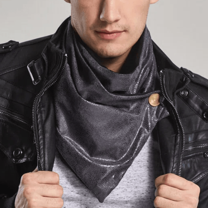 Men's Vintage Distressed Leather Metal Buckle Cravat - Grey - image 2