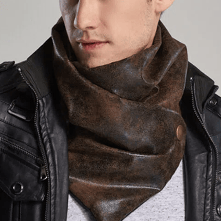 Men's Vintage Distressed Imitation Leather Metal Buckle Cravat - Coffee - image 0