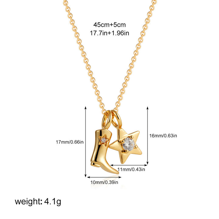 Exquisite Western Golden Cowboy Boot Stars Pendant Necklace - Style #4 - image 6