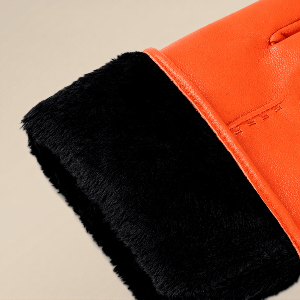 Elegant Women's Orange Leather Warm Winter Gloves - image 3