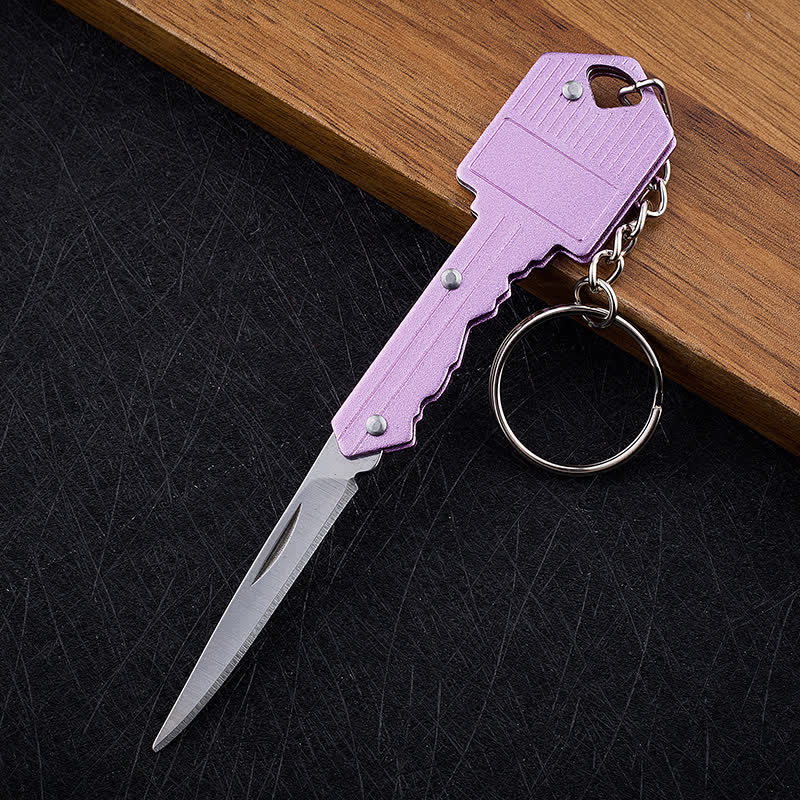 Mini Camping Folding Key-Shaped Knife Keychain - Purple - image 11