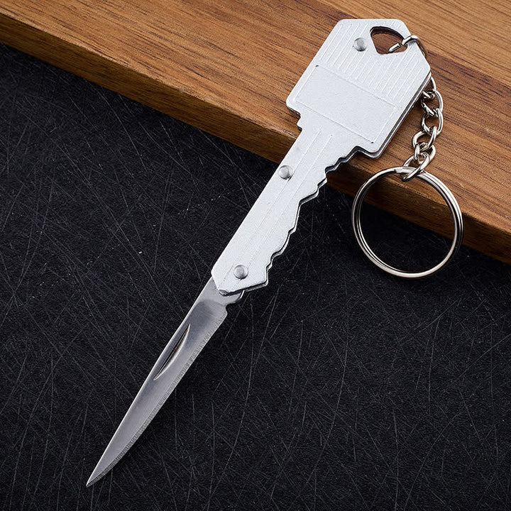 Mini Camping Folding Key-Shaped Knife Keychain - Silver - image 10