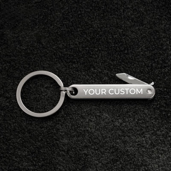Custom Engraved Text Mini Folding Knife Personality Keychain - Gray - image 10