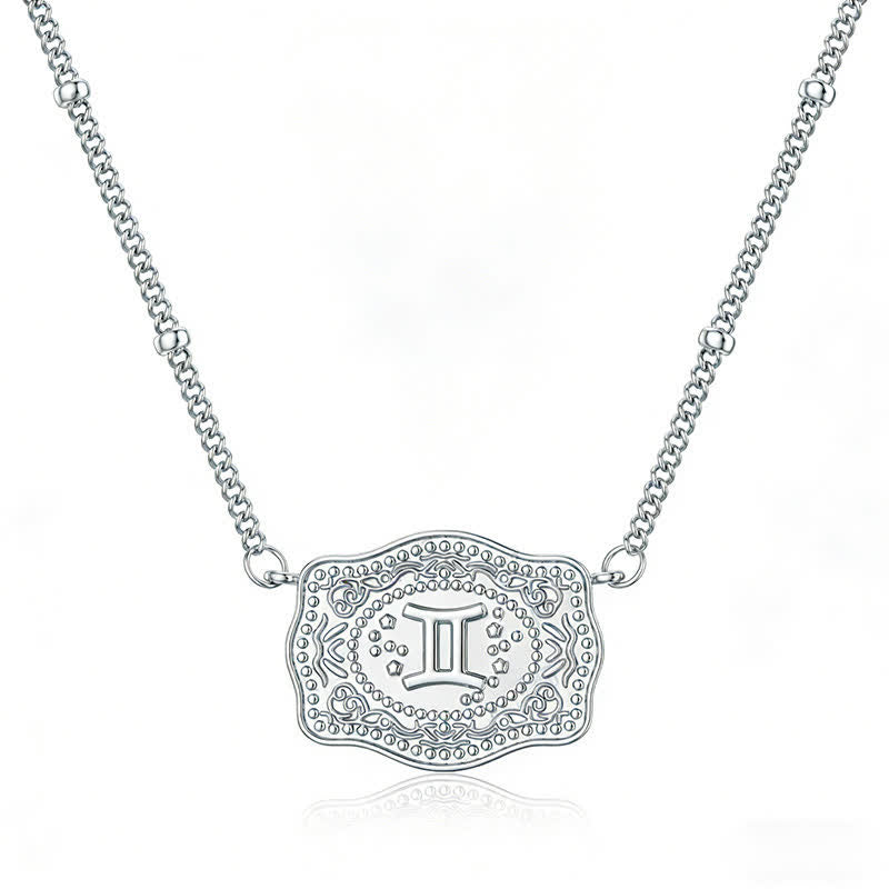 Silver Mini Embossed Twelve Zodiac Signs Necklace - Gemini - image 0