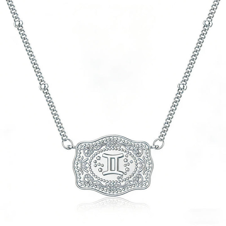 Silver Mini Embossed Twelve Zodiac Signs Necklace - Gemini - image 0
