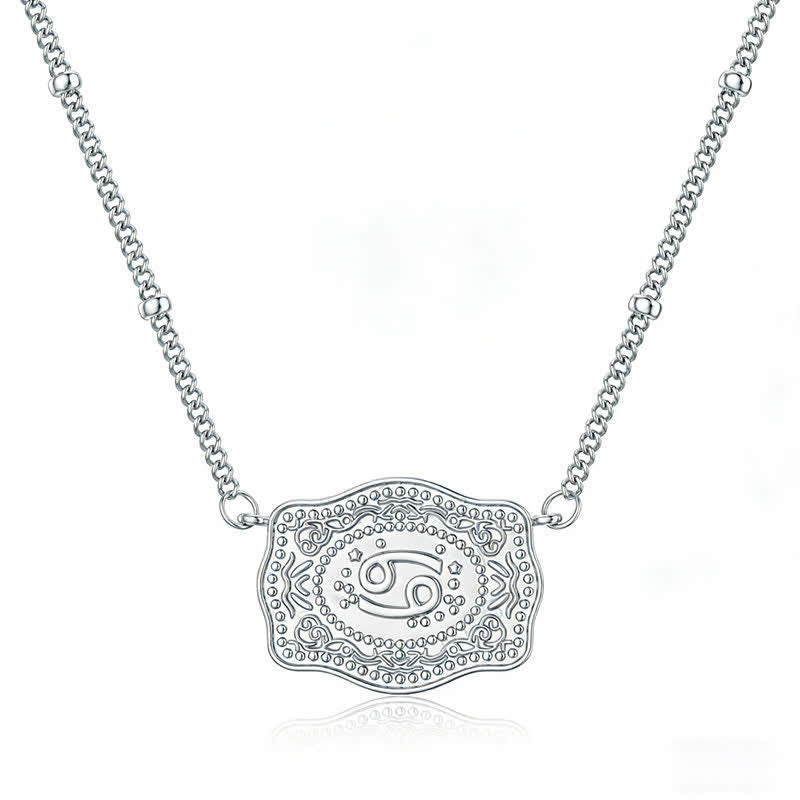 Silver Mini Embossed Twelve Zodiac Signs Necklace - Cancer - image 3