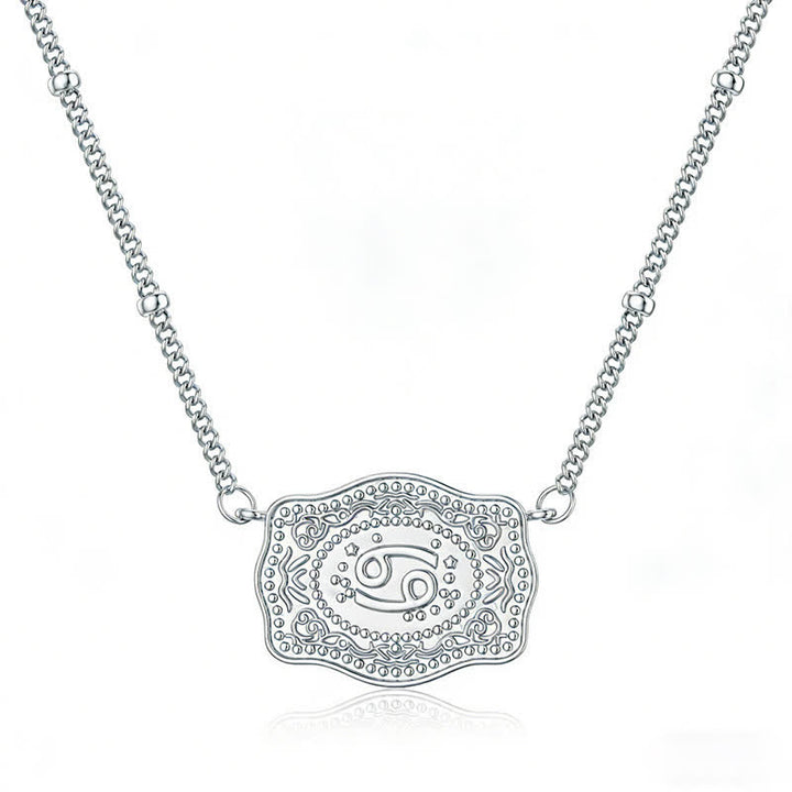 Silver Mini Embossed Twelve Zodiac Signs Necklace - Cancer - image 3