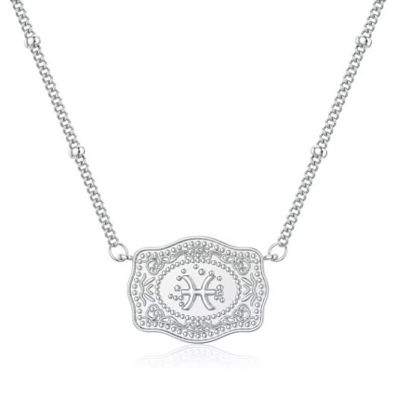 Silver Mini Embossed Twelve Zodiac Signs Necklace - Pisces - image 7